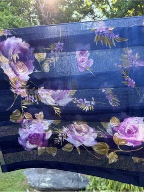 Symphony Navy Floral Scarf with Purple & Gold Roses